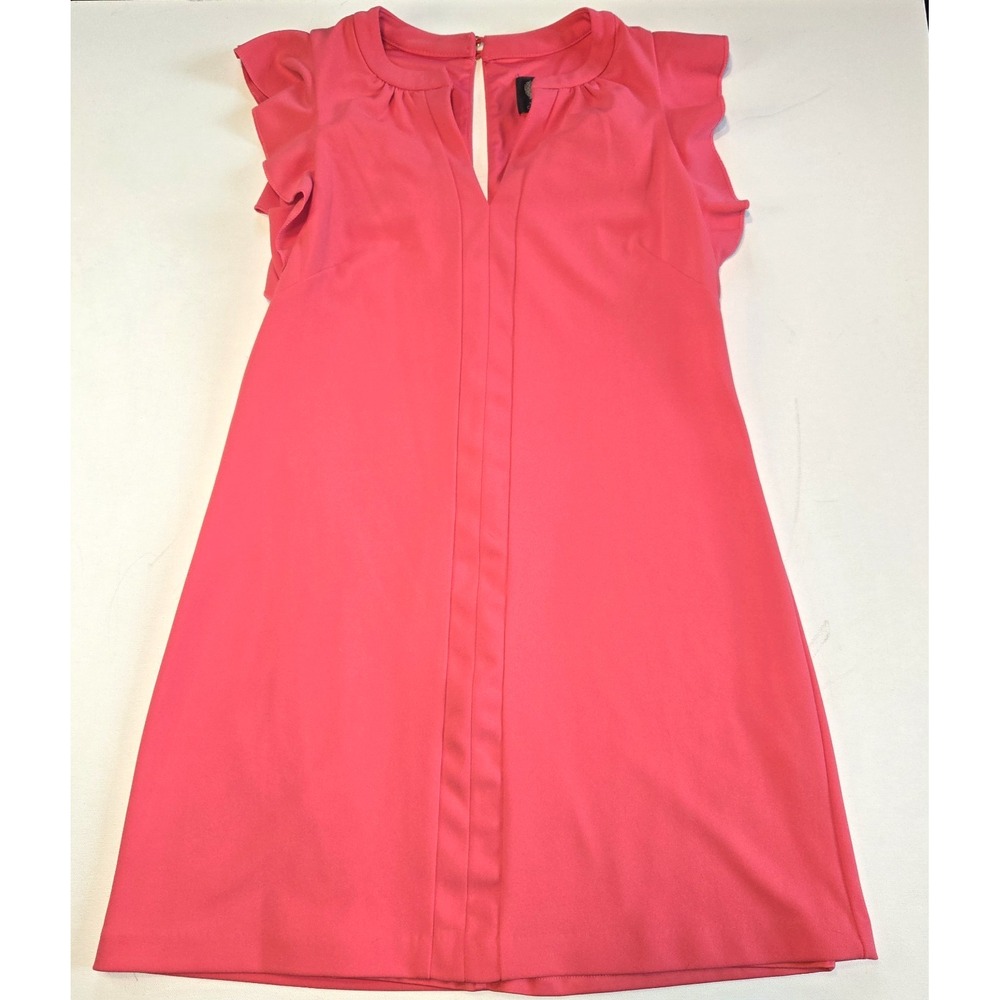 Vince Camuto Coral Pink‎ Ruffle Flutter Sleeve Mini Scuba Shirt Dress Size 8